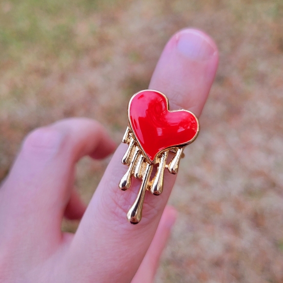 Red Gold Dripping Valentines Day True Love Midi Ring Size 4.5 - Picture 2 of 9